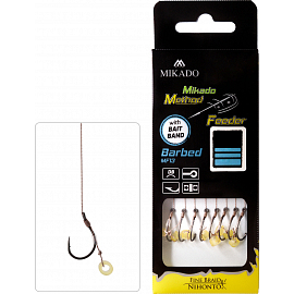 Mikado nadväzec mf s gumičkou háčik s protihrotom číslo 10 / pletená šnúra 0.12mm/10cm 8 ks