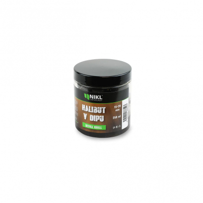 Nikl Black halibut pelety v dipu Devill Krill 15+20mm, 250ml