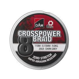 Rybárska šnúra Dam Crosspower 8-Braid 0.20my / 12.6Kg / 28Lb / 150M-Dark Grey