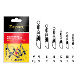 Delphin karabínka s obratlíkom Rolling swivel with safety snap10ks