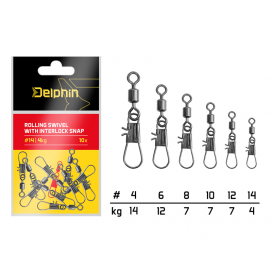 Delphin karabínka s obratlíkom Rolling swivel with interlock snap10ks