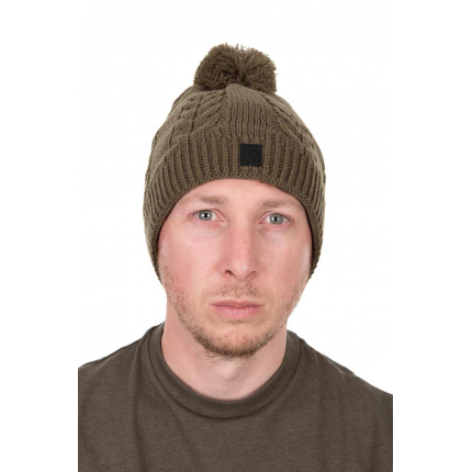 Khaki Pletená Čiapka s Brmbolcom