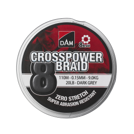 Rybárska šnúra Dam Crosspower 8-Braid 0.22Mm / 13.5kg / 30lb / 150M-Dark Grey