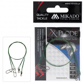 Mikado oceľové lanko s obratlíkom guľovým (fs) 35cm/15kg zelený 2 ks