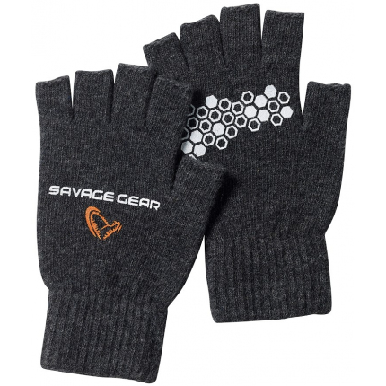 Savage Gear Rukavice Knitted Half Finger Glove Dark Grey Melange
