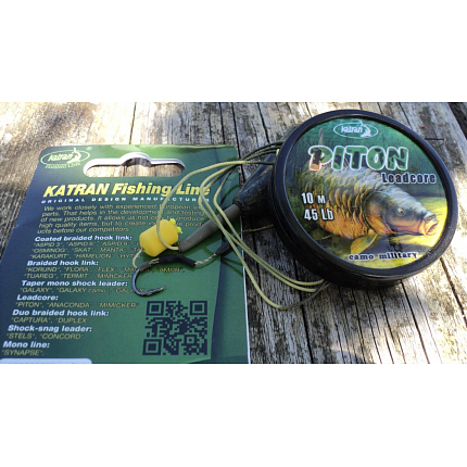 Katran Šňůra S Olověným Jádrem Lead Core PITON Camo Green Black 45 lb 10 m