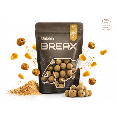 Boilies Delphin BreaX / NutCAKE - Tygří ořech-Scopex-Sladká kukuřice/24mm/300g Boilies Delphin BreaX / NutCAKE - Tygří ořech-Scopex-Sladká kukuřice/24mm/300g