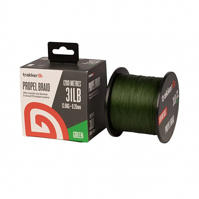 Trakker Kmenová pletená šňůra Propel Braid 31lb, 13.8kg, 0,26mm, 1200m, Green - Průměr: 0,260mm, Nosnost: 31lb