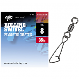 Giants fishing Pev. obratlík s karabínkou Rolling Swivel with Hooked Snap 10ks|veľ.04 (35kg)