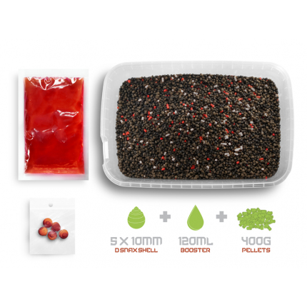 Delphin Pelety Reaxe Ready&Go Pellet Box + Booster a Nástrahy Losos-Rak 400 g