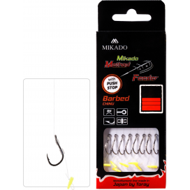 Mikado nadväzec mf s push stop háčik s protihrotom číslo 6 / vlasec 0.28mm/10cm 8 ks
