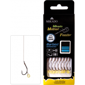 Mikado nadväzec mf s gumičkou háčik s protihrotom číslo 4 / pletená šnúra 0.16mm/10cm 8 ks