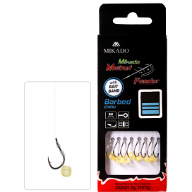 Mikado nadväzec mf s gumičkou háčik s protihrotom číslo 10 / vlasec 0.23mm/10cm 8 ks Mikado nadväzec mf s gumičkou háčik s protihrotom číslo 10 / vlasec 0.23mm/10cm 8 ks