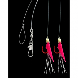 Aquantic nadväzec Real Skin Leader Rig 2 háčiky veľkosť 6 dĺžka 150cm pink