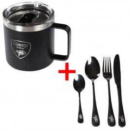 Giants fishing Akčný set Nerezový termo hrnček 400ml + Sada nerezových príborov