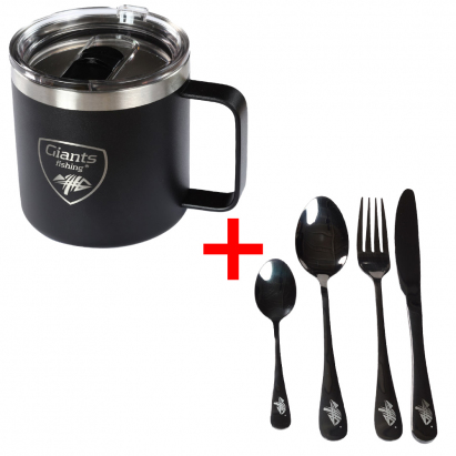 Giants fishing Akčný set Nerezový termo hrnček 400ml + Sada nerezových príborov