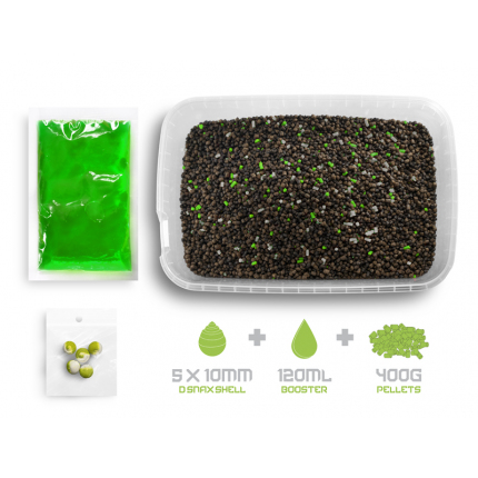 Delphin Pelety Reaxe Ready&Go Pellet Box + Booster a Nástrahy Česnek-Butyric 400 g