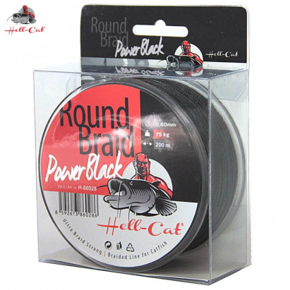 Hell-Cat Splietaná šnúra Round Braid Power Black 200m|0,70mm, 85kg Hell-Cat Splietaná šnúra Round Braid Power Black 200m|0,70mm, 85kg